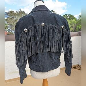 International Rinzi Collection: Black Suede Leather Fringed Jacket
